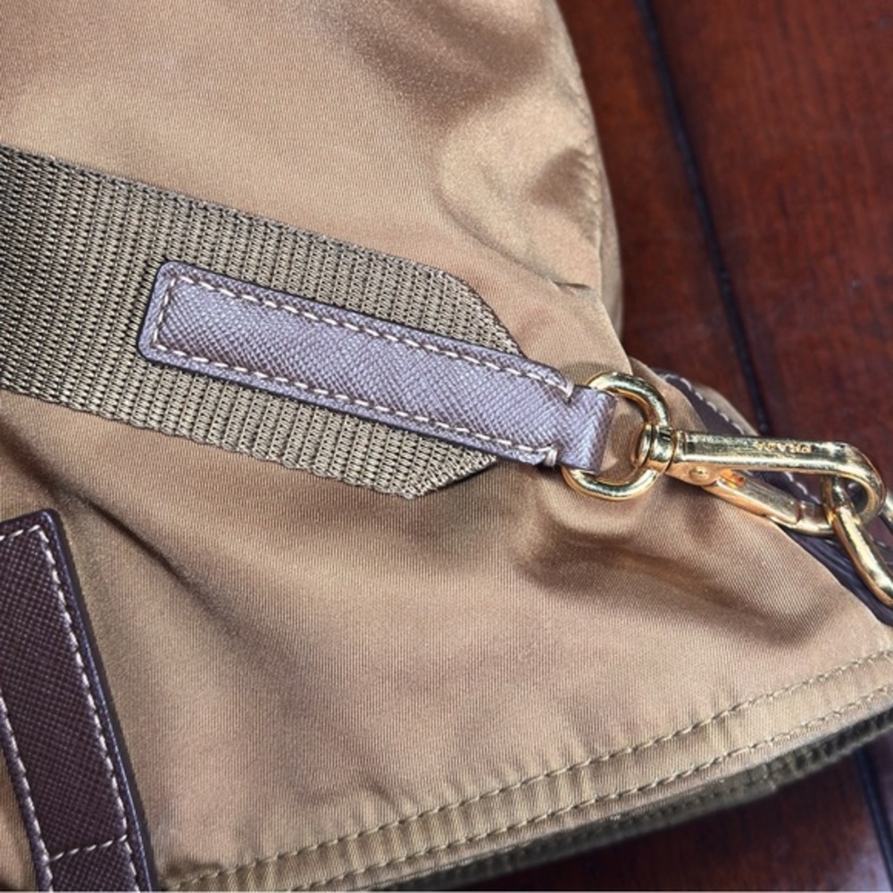 AUTHENTIC Tessuto Nylon Saffiano Shopping Tote. Tan. - Picture 12 of 15